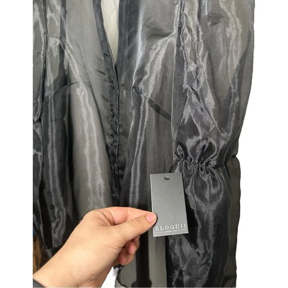 Eloquii Size 16 Sheer Top Leg of Mutton Sleeve Button Up Nylon Party Glam - Picture 4 of 8
